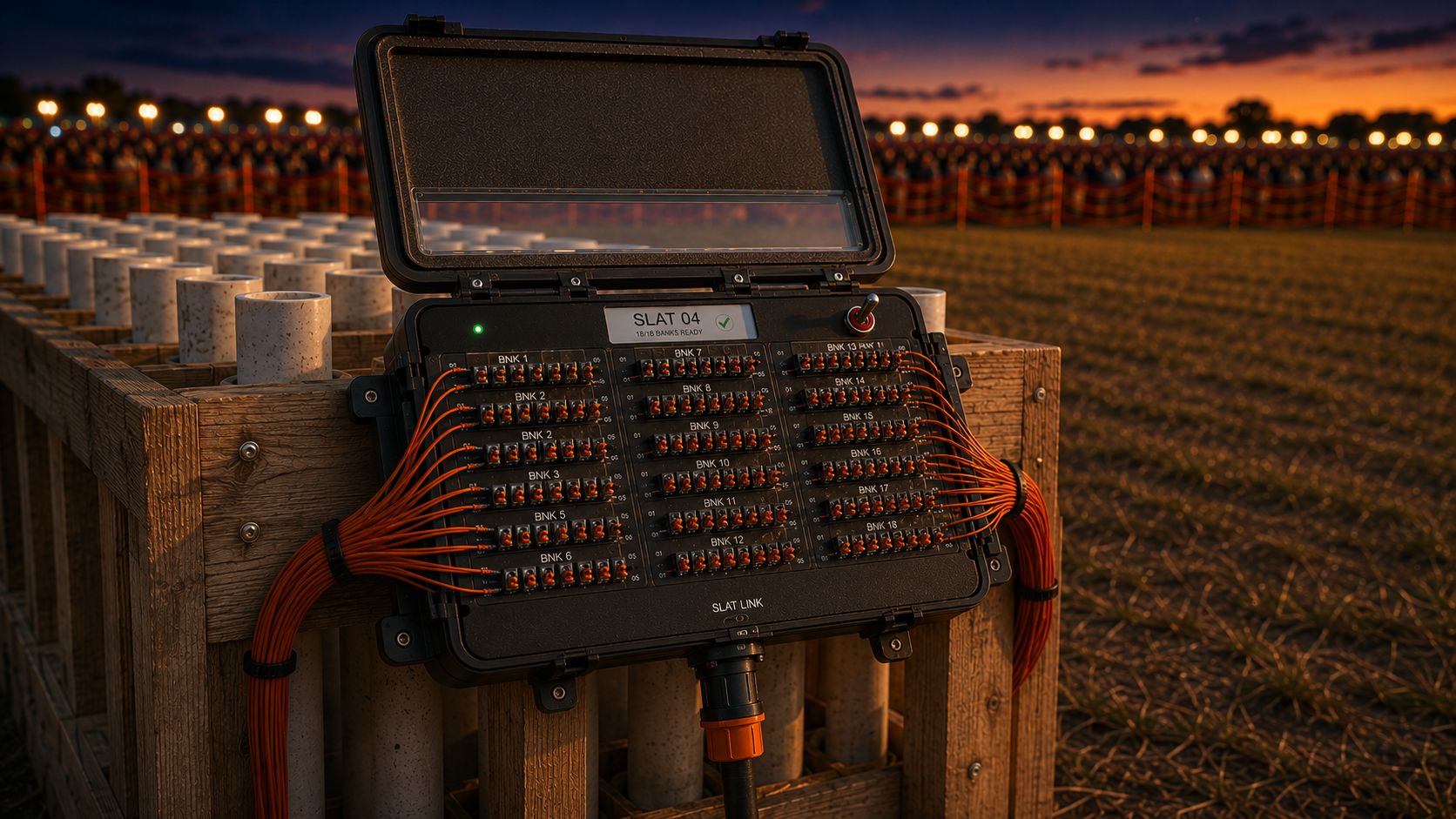 PyroNext IQ Slat 18 deployed at a rack position at dusk